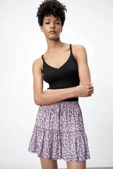 Спідниця - шорти Zara Skirt Womens Small Purple Floral Print Ruffle Tapered Flare Skirt S Квітковий принт (13155)