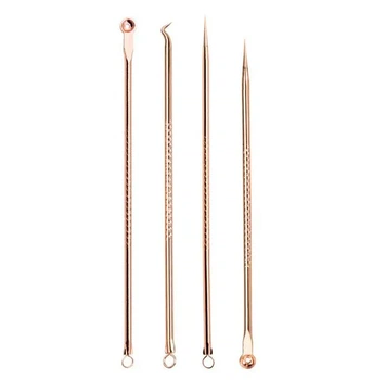 Двусторонние инструменты для чистки лица от прыщей Beauty Tools косметологические иглы / ложки для удаления угрей / черных точек, 4 шт, цв. розовое золото (110308169)