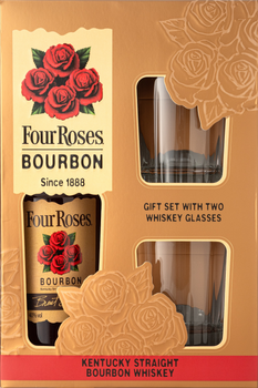 Бурбон Four Roses 0.7 л 40% у подарунковій упаковці з 2-ма склянками (1129907299078)