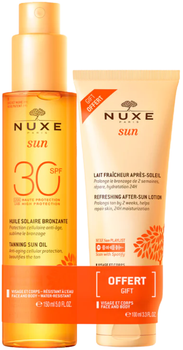 Zestaw Nuxe Sun Olejek do opalania SPF30 150 ml + Odświeżające mleczko po opalaniu 100 ml (3264680043659)