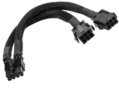 Кабель переходник в оплетке 18 AWG 20 см 2xGPU 6 pin (FEMALE Dual) -> 8 PIN GPU (MALE) PCI-E (6+2) VGA на видеокарту Черный