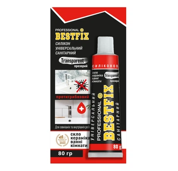 Силікон універсальний санітарний Прозорий 80 мл на блістері BESTFIX
