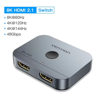 HDMI сплиттер Vention HDMI 2.1 с 60Hz 3D HDCP HDR Dolby 7.1 свич двунаправленный 2 in 1 out Grey (AKPH0)