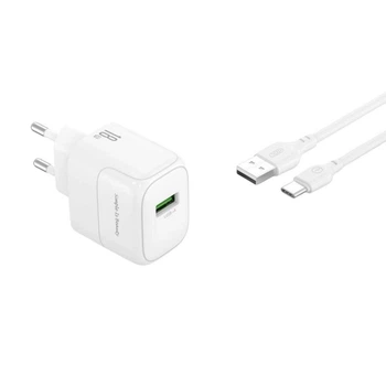 Мережевий зарядний пристрій (адаптер) 2в1 XO L135 1USB / QC3.0 / 18W + Data Cable USB to Type-C white