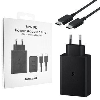 Зарядний пристрій Samsung 65W USB+2Type-C Super Fast Charge та PD + кабель Type-C-Type-C Black