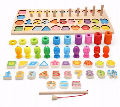 Magnetyczna układanka drewniana Baczek Montessori Cyfry Kształty Wędka (5905914005217)