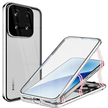 Магнитный чехол Metal Glass 360 для Xiaomi 15 с защитой экрана и камеры silver