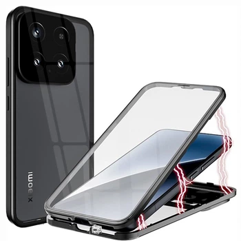 Магнитный чехол Metal Glass 360 для Xiaomi 15 с защитой экрана и камеры black