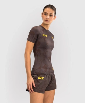 Женский рашгард UFC Venum FIGHT WEEK 4.0 Women's Short Sleeve Rashguards Dark Brown (VNMUFC-00348-058-S)