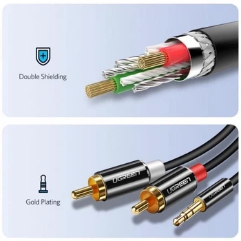 Аудіокабель Ugreen AV116 3.5 mm to 2RCA Audio Cable, 3 m Black 10590