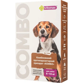 Краплі на холку Vitomax COMBO від екто- та ендо-паразитів для собак 4-10 кг по 1 мл, 1 піпетка