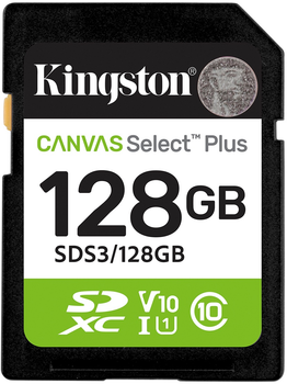 Карта пам'яті Kingston Canvas Select Plus Gen3 SDXC 128GB Class 10 UHS-I U1 V10 (SDS3/128GB)