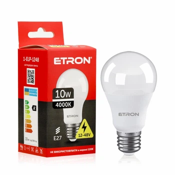 Светодиодная лампа ETRON 10W A60 12V-48V E27 для авто, лодок, солнечных систем и низковольтного освещения 1-ELP-1248