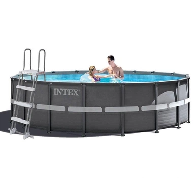 Круглий каркасний басейн Intex 26326-1 з чашею із ПВХ драбиною тентом та підстилкою 488х122 см на 19156 л Сірий (127-9-26326-1)