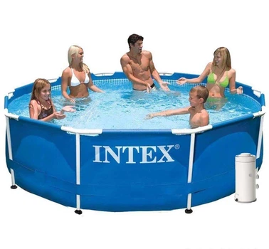 Круглый каркасный бассейн Intex 28200-4 с чашей из ПВХ фильтр насосом 2006 л/ч тентом и подстилкой 305х76 см Синий (127-9-28200-4)