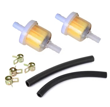 Паливні міні фільтри для мотоцикла Filter Kit 2 бензинових фільтра для байка / скутера / мопеда + 2 шланга і 4 хомута для кріплення шлангів, жовті (110397299)