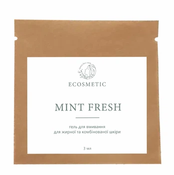Очищуючий гель для щоденного вмивання MINT FRESH для жирної комбінованої шкіри обличчя з гліцерином та екстрактами алое-вера, ромашки, м'яти та ехінацеї для очищуючого, заспокійливого та зволожуючого ефекту, вмивалка без запаху та спирту 3 мл (112504-11)