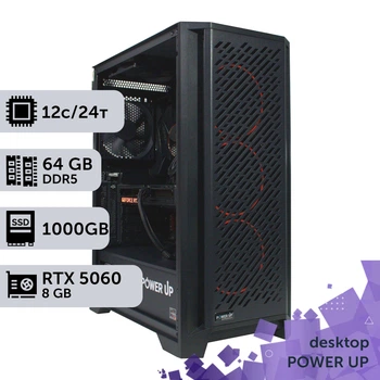 Робоча станція PowerUp Desktop #740 Ryzen 9 7900x/64 GB/SSD 1TB/GeForce RTX 5060 8GB для 3D моделювання відеомонтажу рендерингу для інженерів та архітекторів