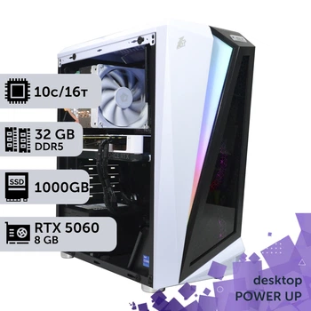 Рабочая станция PowerUp Desktop #745 Core i5 14400F/32 GB/SSD 1TB/GeForce RTX 5060 8GB для 3D моделирования видеомонтажа рендеринга для инженеров и архитекторов