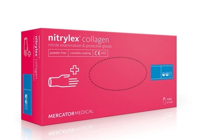 Рожеві одноразові рукавички нітрилові Nitrylex® PF Collagen з колагеном M