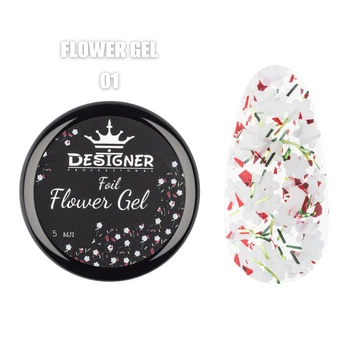 Гель с цветочками из фольги Foil flower gel (Прозрачный FG01) Дизайнер 5 мл для декора ногтей