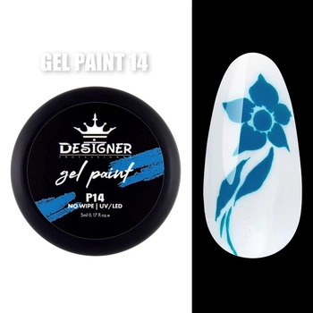 Гель-краска Gel Paint (Голубой 14) Дизайнер no wipe, 5 мл для росписи ногтей