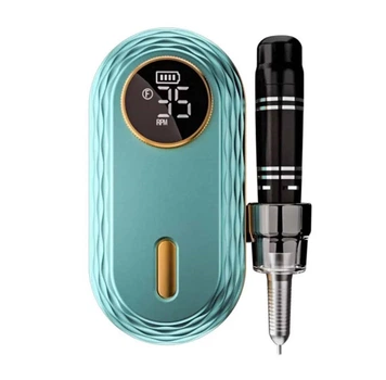 Портативный фрезер JF-603 на аккумуляторе (2600 mAh) на 35 Вт. и 35 000 об. с дисплеем, на USB- для маникюра Бирюзовый