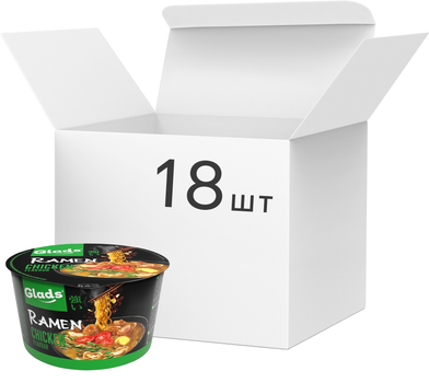 Упаковка локшини Glads Рамен з соусом зі смаком курки 105 г x 18 шт (4820286440316)
