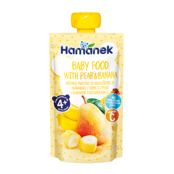 Дитяче пюре Hamanek Pouch груша і банан, 120 г (8595139780432)