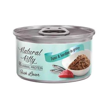 Вологий повнораціонний корм для котів Natural Kitty Meat Lover tuna and sardine in gravy з диким тунцем та сардиною у соусі, 70г