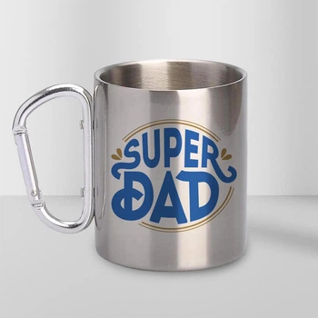 Кружка металева срібляста з карабіном Super DAD 300 мл