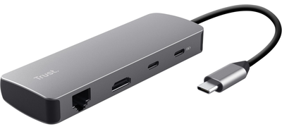 Hub USB Trust Dalyx 8in1 USB-C - USB-A 3.2/USB-A 2.0/2xUSB-C/HDMI/LAN/SD/microSD 0.5 m Gray (TR25672)