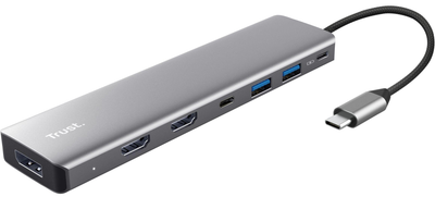 USB-хаб Trust Dalyx 7in1 USB-C - 2xUSB-А 3.2/2xUSB-С/2xHDMI/Display Port 0.16 m Gray (TR25661)