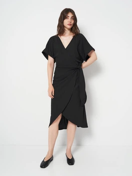 Платье на запах миди летнее женское Monki 0988041 XL Черное (KAY2000001631164)