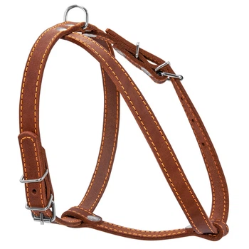 Шлея для малих порід собак шкіряна плоска COLLAR, розмір S, коричнева, регульована, світловідбивні шви, 14 мм, A:40–48 см, B:43–51 см — арт. 06346