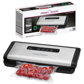 Вакуумний упаковувач ProfiCook PC-VK 1146 120 Вт, 12 л/хв, 18 пакетів у комплекті, автоматичний, для Sous-Vide, з сенсорним керуванням та 4 рівнями вакуумуT