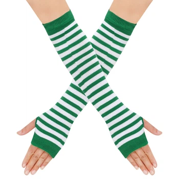 Митенки бело-зеленые в узкую полоску One Size