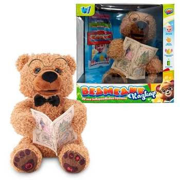 Ведмедик казкар WToys 31515 озвучування українською мовою, 10 аудіоказок, 5 карток із казками, скоромовки та звуки, сенсори на лапках