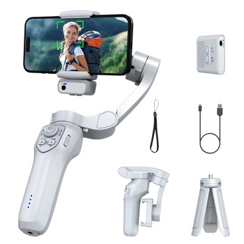 Стабилизатор - стедикам L7Cpro Plus (3 Axis Foldable Gimbal) для телефона, iPhone, фото, видео 360° + AI трекер (автоматическое отслеживание) с LED лампой + Кейс в комплекте / Трехосевой трипод