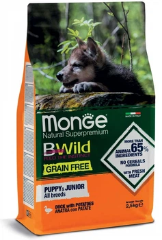 Сухий беззерновий корм для цуценят всіх порід Monge (Монж) Dog BWILD GR.FREE Puppy & Junior качка 15 кг.