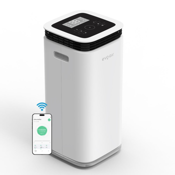 Осушувач повітря evoair FlexiDry 22 Smart, до 50 м², осушення 22л/24 год, резервуар 4.5 л, іонізація повітря, розумний контроль вологості повітря, цифровий дисплей, дистанційне керування, White