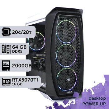 Рабочая станция PowerUp Desktop #609 Core i7 14700K / 64 GB / SSD 2TB / GeForce RTX 5070Ti 16GB специализированная вычислительная графическая система для архитекторов и инженеров