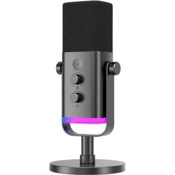Динамический микрофон с USB и XLR подключением кардиоидный для подкастов и стримов черный RGB подсветка