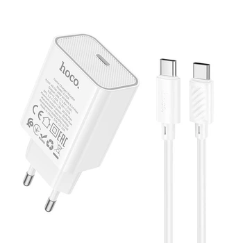 Сетевое зарядное устройство HOCO C143A Benefit PD20W (1USB-C) + кабель Type-C to Type-C (White) (227520)