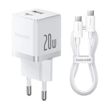 Сетевое зарядное устройство Baseus Palm Fast Charger 20W (1USB-A/1C) + кабель Type-C to Type-C (P10111608) (Moon White) (226920)