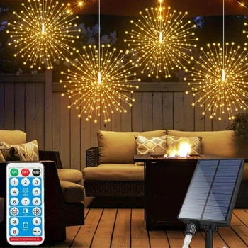 Уличная аккумуляторная светодиодная LED гирлянда 6м Сказочные огни на солнечной батарее с пультом автономная подсветка светильник UKC HA-83 тепло белый