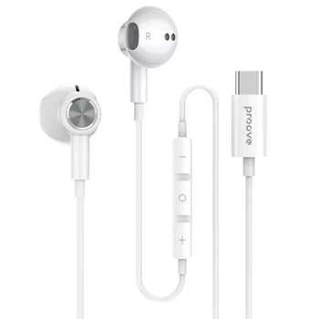Провідні навушники Proove Echo |вкладиші, USB Type-C, динаміки 14.2 мм, кабель 1.25 м, вбудований мікрофон, компактний блок керування на кабелі, широка сумісність| Білий