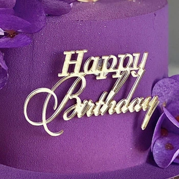 Зеркальный топпер Happy Birthday БОКОВОЙ золото №2