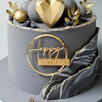 Зеркальный топпер Happy Birthday Золото в круге
