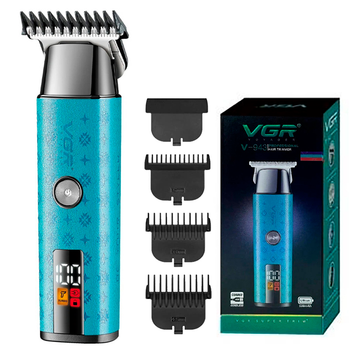 Триммер для стрижки аккумуляторный VGR V-943 BLUE, 3 насадки, LED дисплей